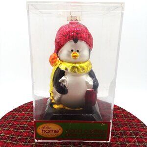 Penguin Christmas Ornament Glass Holiday Tree Metallic Winter Gift Bulb Hanging